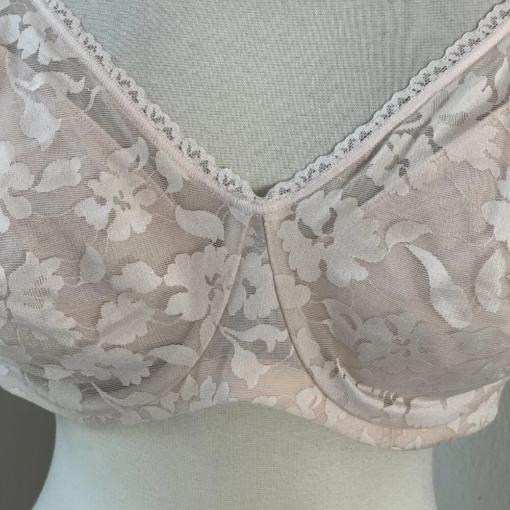 NEW Bali Minimizer Bra Womens 40D Pink Floral Lace Underwire Full Coverage 6590‎